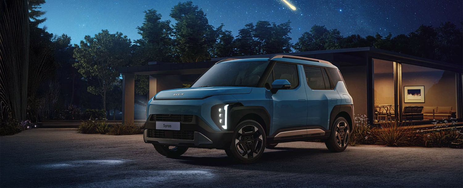 Kia Syros compact SUV banner showcasing exterior design